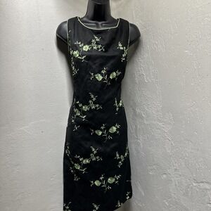 Jessica‎ Howard Black and Green Floral Dress Size Rockabilly Retro Floral Dress